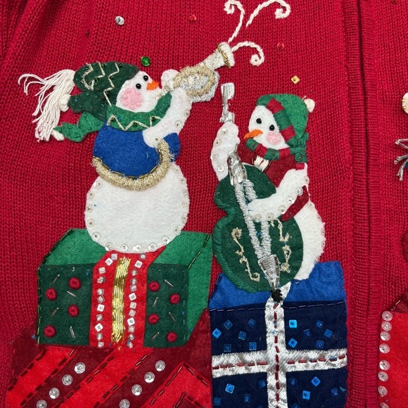 Heirloom Collectibles Christmas Cardigan Size L Full Zip Snowmen Appliques‎ Art - Picture 8 of 17